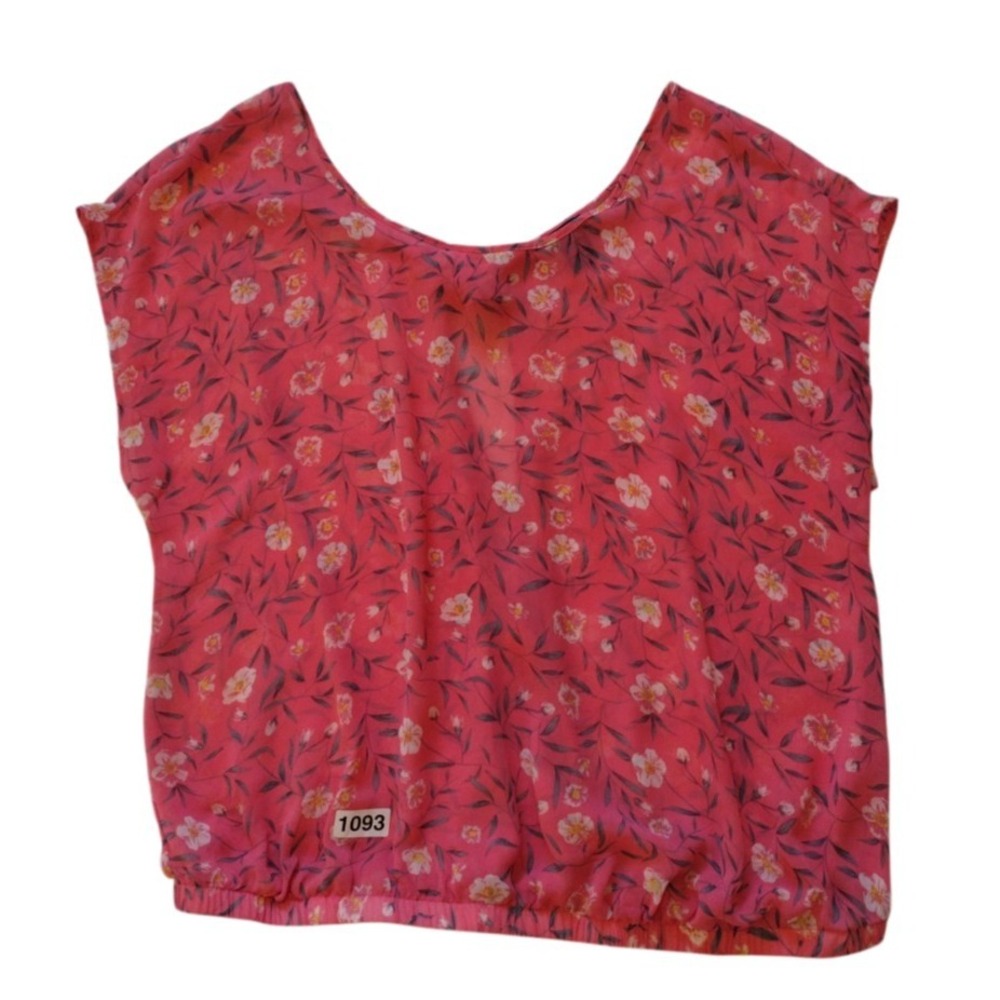 Torrid Blouse Woman 1X Coral Floral Sheer Back Bow Elastic Waist Bohemian Peasan